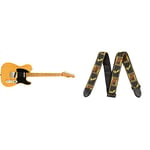 Fender Classic Vibe '50s Telecaster, Maple Fingerboard, Butterscotch Blonde, Full & Guitar Strap Monogrammed 2'' Black/Yellow/Brown