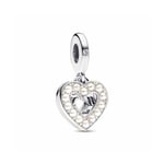 Pandora Pearlescent White Heart Mum Double Dangle berlock 792649C01