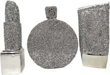 Crushed Diamond Silver Sparkly Perfume Bottle Set Ornament Home Décor Bling