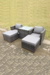 Rattan Chair Footstools Garden Patio Furniture Set With High Tall Coffee Table 4 Seater
