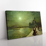 Big Box Art Reflections On The Thames by John Atkinson Grimshaw Canvas Wall Art Print Ready to Hang Picture, 76 x 50 cm (30 x 20 Inch), Green, Green, Green