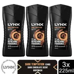 Lynx Dark Temptation 12-H Refreshing Fragrance Shower Gel Body Wash, 3x225ml
