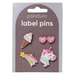 Pins / badges med textilmotiv – tema sweet stuff, 4 nålförsedda pins med söta rosa motiv