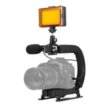 PULUZ U/C-formet stabilisator + LED-lys + mikrofon til spejlrefleks- og DV-kameraer