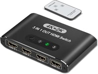 MONDODIGITALE-Switch Hdmi, Aluminum Multiprise Hdmi 3 Entrée Vers 1, Avec Télécommande Splitter Hdmi 4K Commutateur, Hdmi Switch Supporte 4K 3D 1080P Hdr Avec Ps5 Ps4 Xbox Blu Ray Lecteur Dvd Pc Tv Box
