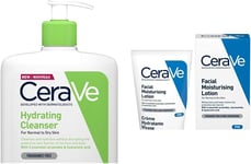 Cerave Hydrating Cleanser for Normal to Dry Skin 1 Litre & PM Daily Facial Moist