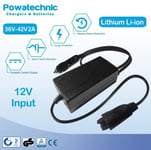 12V Car Cigarette lighter invert to 42V 2A Charger for 3 pin Bosch 36V battery