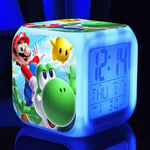 Super Mario Bros Alarm Clock Customize Picture Wake Up Light USB Powered Kids LED Clock Cartoon Night Light Flash 7 Color Changing Digital Clock Electronic Desk Clock B