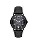 Emporio Armani Mens Leather Automatic Watch - Black - One Size