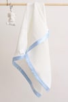 Luxury 100% Organic Satin Edged Baby Blanket (White & Blue)