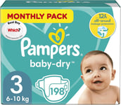 Pampers Baby Nappies Size 3 (6-10 kg / 13-22 lbs), Baby-Dry, 198 Count