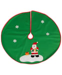 Grønn Juletrematte med Julenissemotiv og Rød Kant 90 cm