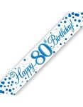 Happy 80th Birthday - 2,7 Meter Hvit og Blå Holografisk Banner