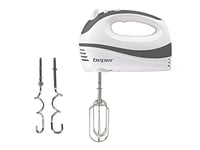 BEPER P102SBA100 Batteur à main électrique, Batteur pour fouetter les œufs, Pétrir et mélanger les crèmes et les sucreries, 2 Fouets 2 Crochets pétrisseurs inclus, 300 watts, Blanc/Gris