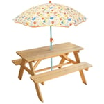 Fruity's Table pique-nique en pin H.53 x l.95 x P.75 cm avec parasol H.125 x ø 100 cm - Pour enfant - Fun House