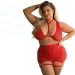Fantasy Lingerie Tease VAUGHN Bralette, Garterad kjol & Stringtrosa Plus Size - Röd - XL/2XL