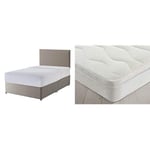 Silentnight Non Storage Divan| Sandstone | Small Double with Miracoil Cushion Top Mattress | Medium Firm | Small Double