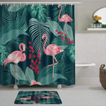 EricauBird Tropical Plant Pink Flamingos with Palm Leaves Fruit Floral Creative Flamingo Shower Curtain with Rings Polyester Fabric Shower Curtains with hooks Bath Bathroom Decor