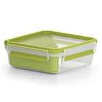 Tefal Master Seal to Go Sandwich Box Square Food Storage, Clear/Green, 0.85 Litre