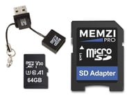 MEMZI PRO 64GB Micro SDXC Memory Card for DJI Mavic 2 Pro/Zoom, Pro, Pro Platinum, Air, Inspire 2 Drones - High Speed Class 10 100MB/s Read 70MB/s Write V30 A1 UHS-I U3 4K Recording with USB Reader