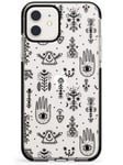 Tribal Palms - White/Clear Black Impact Impact Phone Case for iPhone 12 Mini | Protective Dual Layer Bumper TPU Silikon Cover Pattern Printed | Magical Sorcery Pattern Design Drawing