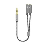 AISENS A128-0415 Câble adaptateur audio Jack 3.5 4broches/M-2xJack 3.5 3broches/H, gris, 25 cm