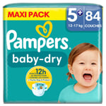 Couches Bébé Baby Dry 12 - 17 Kg Taille 5+ Pampers - Le Pack De 84 Couches