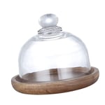 Yardwe Clear Glass Dessert Cheese Cloche Dome with Wooden Serving Tray Wooden Cupcake Holder for Cream Cake Desert Salad Storage Display