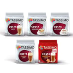 Tassimo Costa Coffee Selection - Americano/Latte/Cappuccino/Gingerbread Latte/Caramel Latte pods - Pack of 5 (48 Servings)