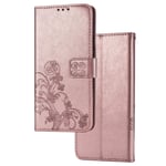 FANFO® Case for Xiaomi Redmi 9C, [3D Lucky Flower] Cover TPU & Premium PU Leather Flip Wallet with Magnetic Closure, Card Slots Money Pouch and Stand Feature, Rose Gold