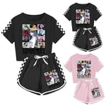 7-14 år gamla flickors Taylor Swift avslappnade T-shirt toppar shorts set pyjamas hem kläder sportkläder kostymer kläder black 130cm