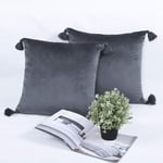 YINFUNG Tassel Velvet Cushion Covers Grey Charcoal 18x18 Accent Bed Cozy Soft Decorative Couch Toss Throw Pillow Cover Dark Grey Sofa Living Room 2 Set