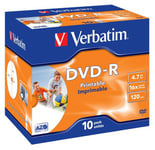 DVD-R media Verbatim 4.7 GB 16X, printable, 10-pack, jewel case