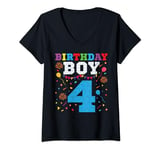 Womens Kids 4 Year Old Building Blocks Family Matching 4th Birthday V-Neck T-Shirt