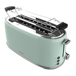 Cecotec Toast&Taste 1600 Retro Double Green 4-Slice Toaster. 1630 W, 2 Wide and Long Slots of 3.8 cm, Stainless Steel, Upper Heating Rods, Adjustable Power, Crumb Tray