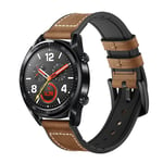 Huawei Watch GT 2/1 / Honor Magic - Äkta läder & silikon rem 22mm Mörkbrun