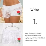 Sexy Hot Shorts Applique Rose Flowers Strap Panties White L