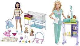 Barbie Nursery Playset with Skipper Babysitters Inc. Doll, 2 Baby Dolls, Crib and 10+ Pieces of Work & You Can Be Anything Doll, Baby Doctor Playset with Blonde Doll, 2 Baby Dolls, Doctor