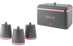 Bread Bin Canisters Grey Matte Set Swan Carlton Storage Containers Jars Breadbin