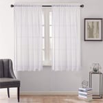 Megachest cotton look voile sheer slot top curtain a pair with tie backs white/offwhite/ivory (cotton-look offwhite, 56" wideX118 drop(W142cmXH300cm))