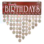 Familjens födelsedagskalender i trä, väggdekoration, plaketttavla för familj och vänner, födelsedagspåminnelse med 50 st trä DIY-delar