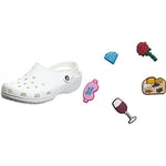 Crocs Unisex-Adult Classic Clog, White, M8 /W9 UK/Unisex's Shoe Charms Personalize Jibbitz, Ladies Night 5-Pack, One Size