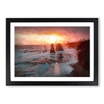 Big Box Art Twelve Apostles in Victoria Australia in Abstract Framed Wall Art Picture Print Ready to Hang, Black A2 (62 x 45 cm)