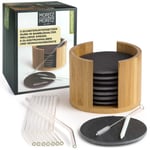 Moritz & Moritz 8 x Slate Coaster with Bamboo Box and Glass Straws and Chalk Pencil - Black Coasters