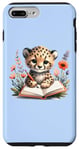 Coque pour iPhone 7 Plus/8 Plus Adorable guépard écrit dans un carnet sur fond bleu