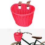 Home Holic Childrens Wicker Basket for Bicycle,Kids Front Handlebar Bike Basket, Traditional Small D Shaped Wicker Faux Leather Straps for Bicycle Handlebars (Red)