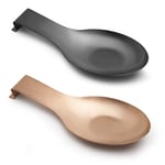 Stainless Steel Spoon Rest for Kitchen Counter Cooking Utensil Rest Spoon Ladle Holder for Stove Top Rust Resistant Large Size Spatula Rest Dishwasher Safe 9.61 x 3.74 Inch Black and Copper