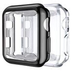 Upeak 38mm Screen Protector Only Compatible with Apple Watch 38mm of Series 1/2/3 (Not for 42mm/40mm/44mm Watch), Soft TPU Full Coverage Protective Case Cover, 2 Pack, Dark Black/Clear