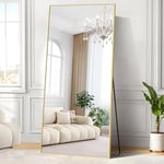 WOLIBEER Grand Miroir sur Pied 192 x 85 cm, Miroir en Pleine Longueur avec Cadre en Aluminium Doré, Miroir Mural Rectangulaire pour Chambre à Coucher Salon Salle de Sport Couloir