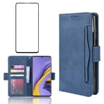 Phone Case for Samsung Galaxy A71 Wallet Purse Leather Flip Cover With Tempered Glass Screen Protector Card Holder Slot Stand Kickstand Heavy Duty Shockproof Rugged Protective SM-A715F 71A A 71 Blue
